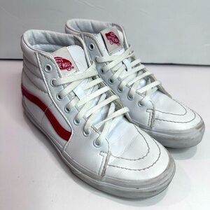Used Vans Kids White and Red High-Top Sneakers Sz.1.5